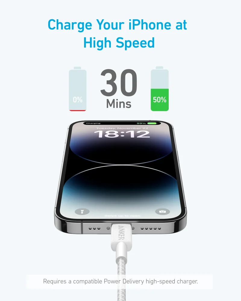 Anker 322 USB-C to Lightning Cable - (6ft Braided) - Image 2