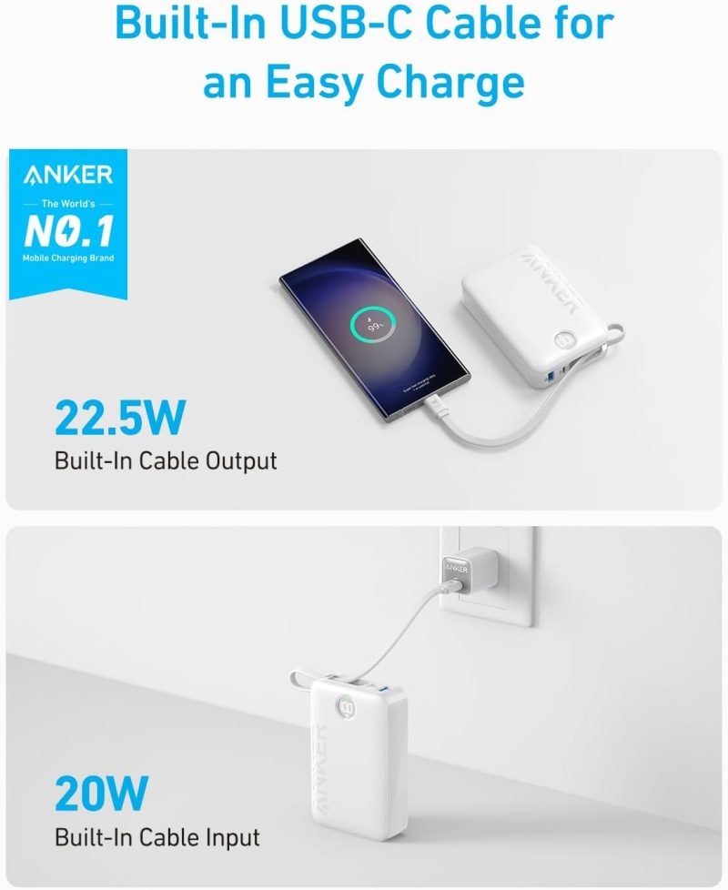 Anker Power Bank(20,000mAh,Built-In USB-C Cable) - Image 2