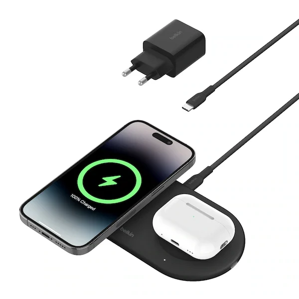 Belkin Boostcharge Pro 2-in-1 Magnetic Wireless Charging Station - 15W - Black