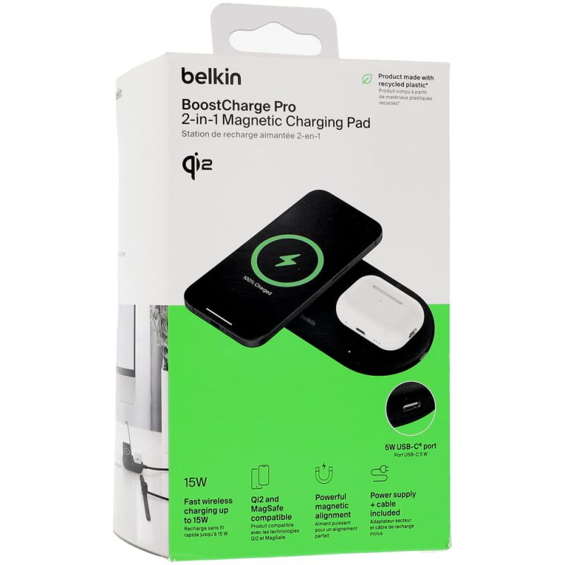 Belkin Boostcharge Pro 2-in-1 Magnetic Wireless Charging Station - 15W - Black - Image 3