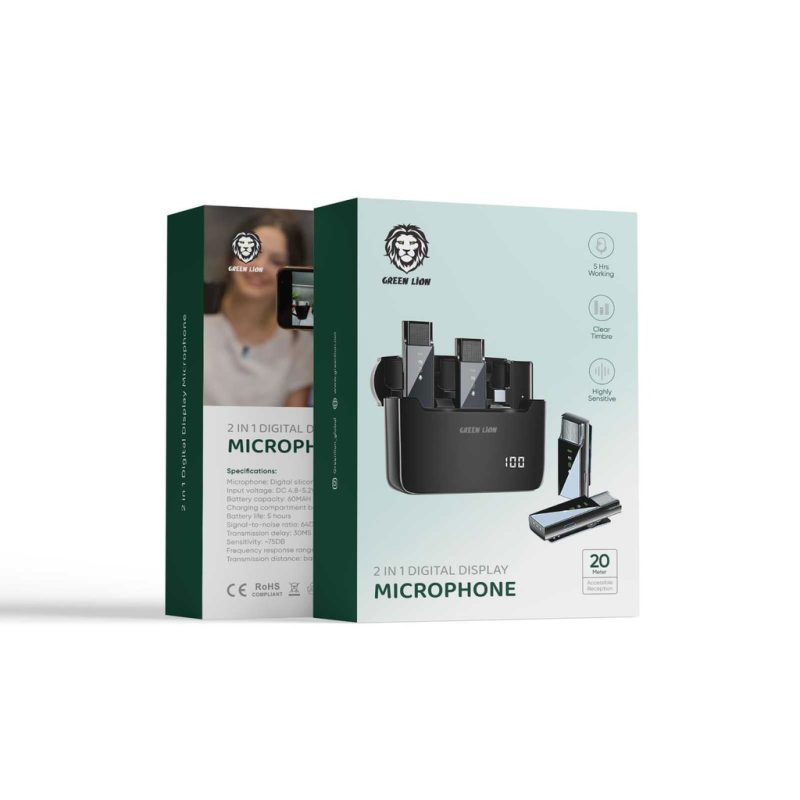 Green Lion 2 IN 1 Digital Display Microphone Type-C - Black - Image 2