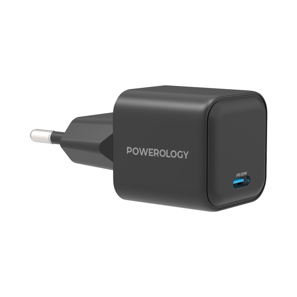 Powerology Ultra-Quick 35W Single Port Type-C GaN Charger with EU Plug - Black - Image 2