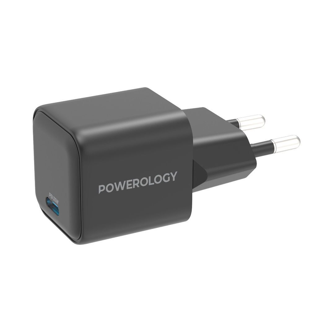 Powerology Ultra-Quick 35W Single Port Type-C GaN Charger with EU Plug - Black - Image 3
