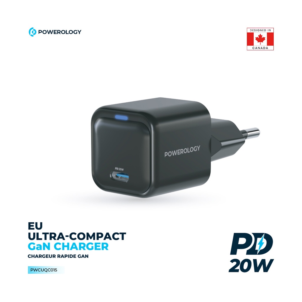 Powerology Ultra-Compact GaN Charger PD 20W EU - Black - Image 2